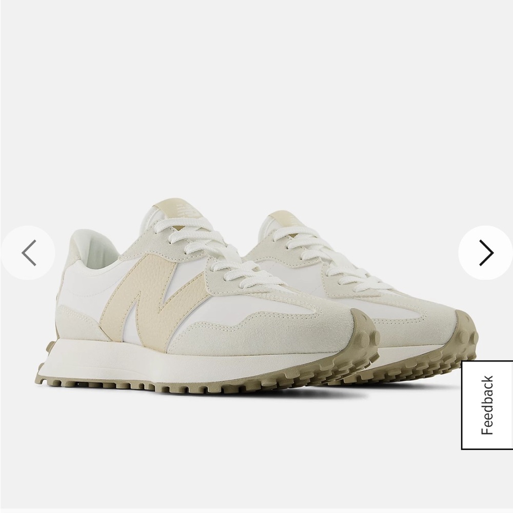 New Balance White and Tan Sneakers